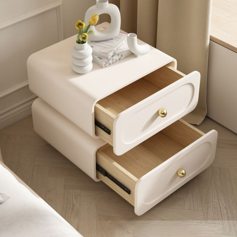 Contemporary Scandinavian Square Microfiber Leather Finish Solid Wood Frame Nightstand 2-Drawer For Bedroom