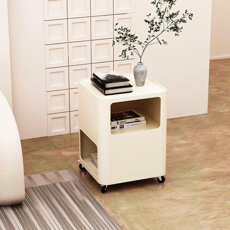 Contemporary Nordic Square Iron Tray Top Nightstand 2-Cabinet Casters For Bedroom