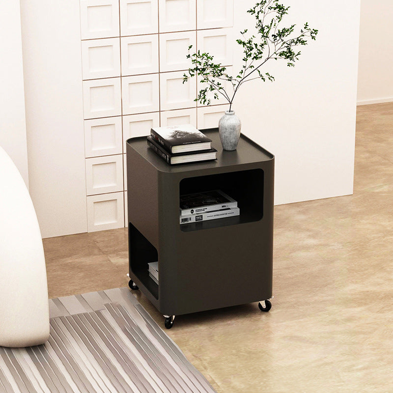 Contemporary Nordic Square Iron Tray Top Nightstand 2-Cabinet Casters For Bedroom