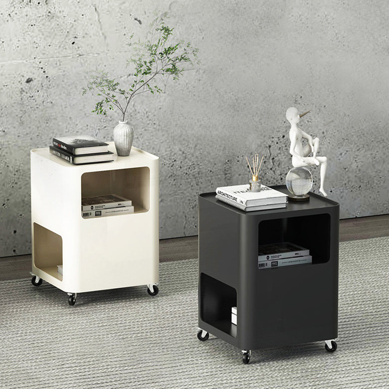Contemporary Nordic Square Iron Tray Top Nightstand 2-Cabinet Casters For Bedroom