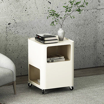 Contemporary Nordic Square Iron Tray Top Nightstand 2-Cabinet Casters For Bedroom