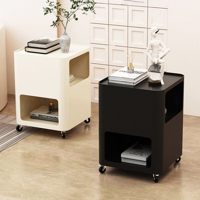Contemporary Nordic Square Iron Tray Top Nightstand 2-Cabinet Casters For Bedroom
