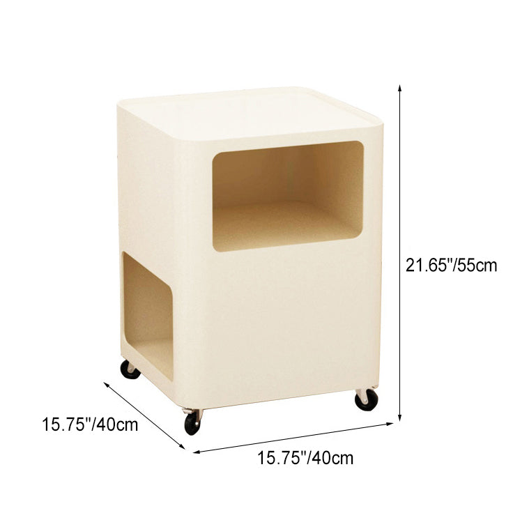 Contemporary Nordic Square Iron Tray Top Nightstand 2-Cabinet Casters For Bedroom