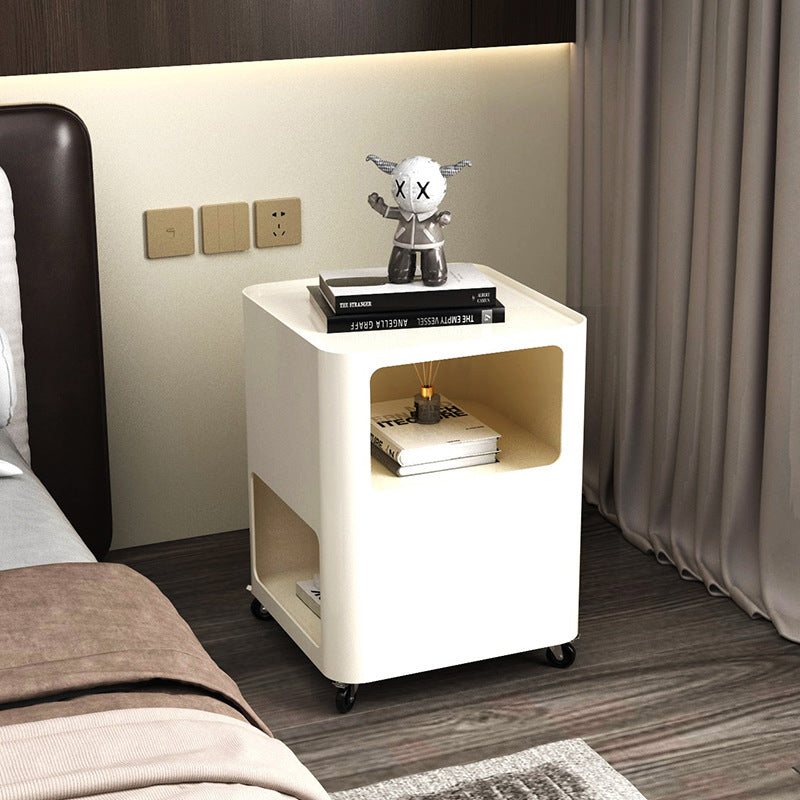 Contemporary Nordic Square Iron Tray Top Nightstand 2-Cabinet Casters For Bedroom