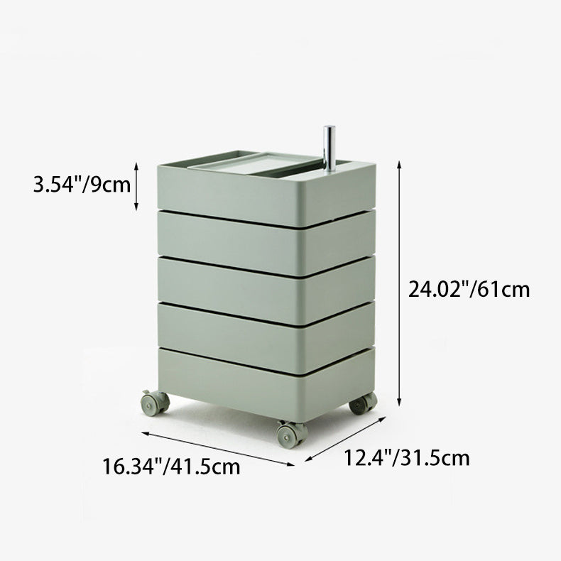 Contemporary Nordic Square ABS Rotating Drawer End Table 5-Tier Casters For Bedroom