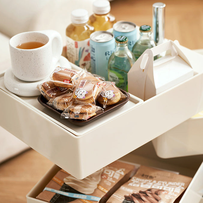 Contemporary Nordic Square ABS Rotating Drawer End Table 5-Tier Casters For Bedroom