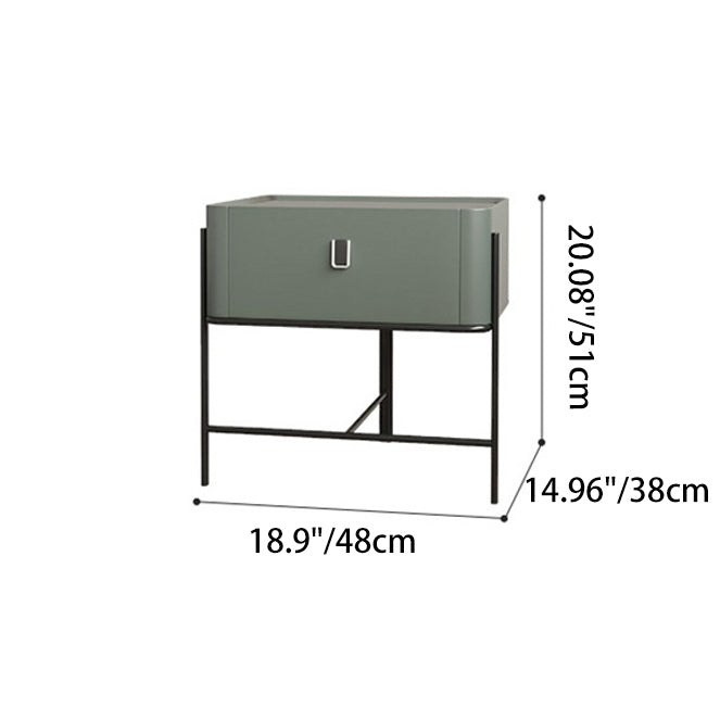Modern Minimalist Geometric Square Glass Top Solid Wood Nightstand 1-Drawer For Bedroom