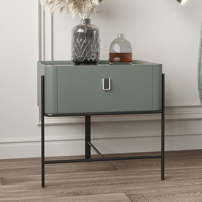 Modern Minimalist Geometric Square Glass Top Solid Wood Nightstand 1-Drawer For Bedroom