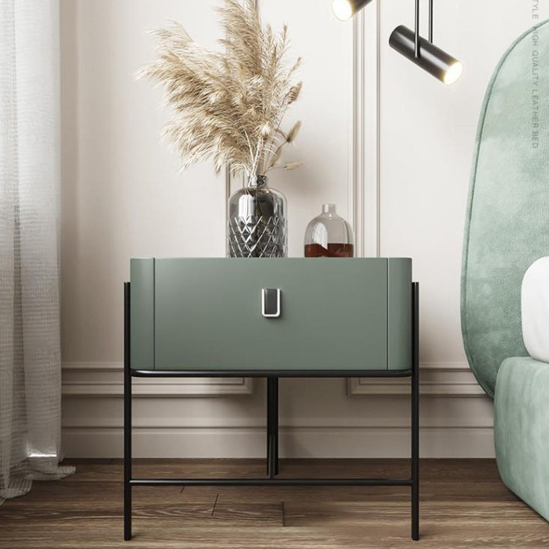 Modern Minimalist Geometric Square Glass Top Solid Wood Nightstand 1-Drawer For Bedroom
