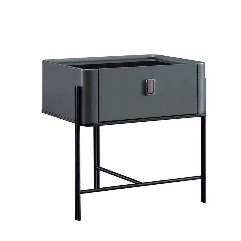 Modern Minimalist Geometric Square Glass Top Solid Wood Nightstand 1-Drawer For Bedroom