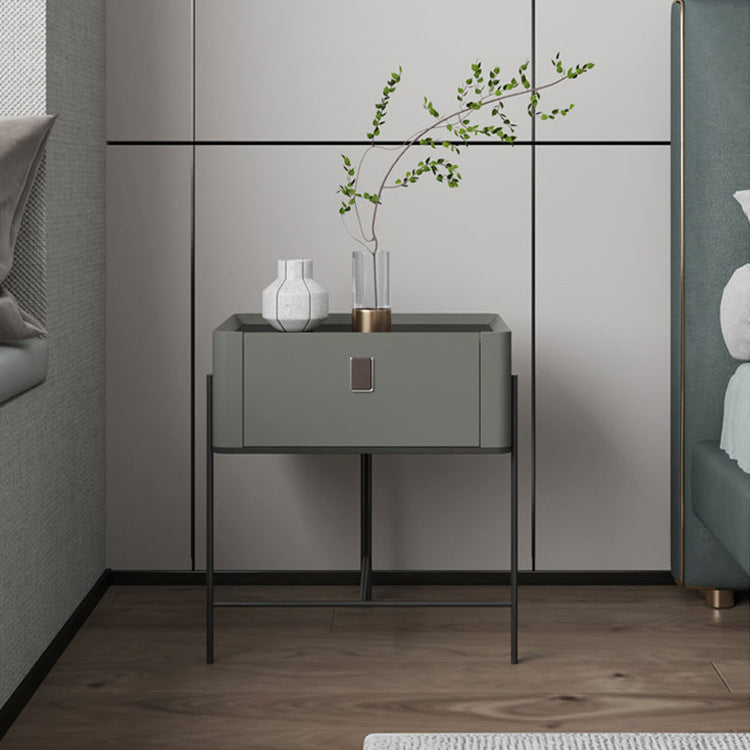 Modern Minimalist Geometric Square Glass Top Solid Wood Nightstand 1-Drawer For Bedroom