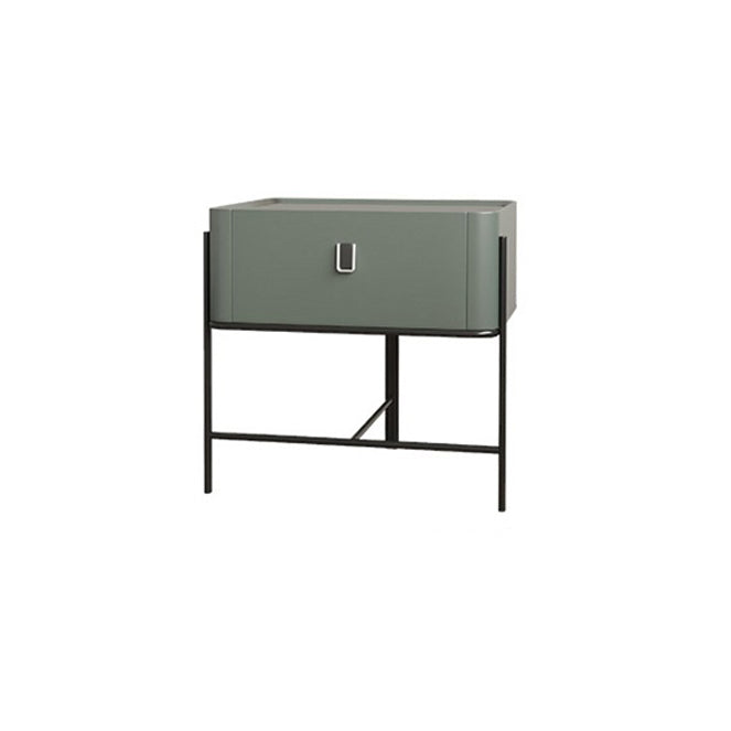 Modern Minimalist Geometric Square Glass Top Solid Wood Nightstand 1-Drawer For Bedroom