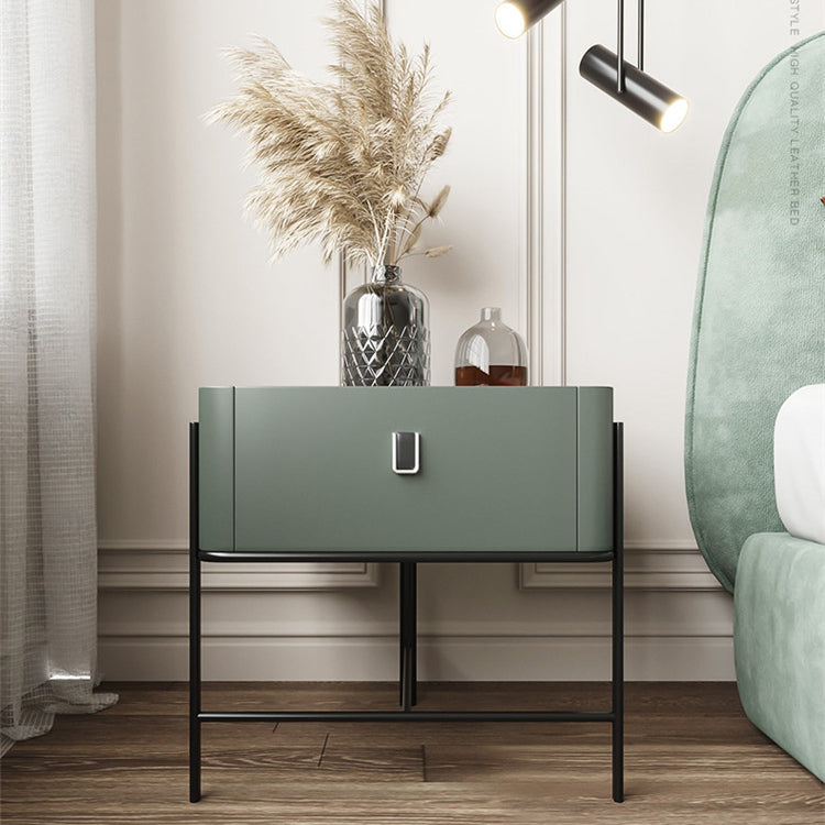 Modern Minimalist Geometric Square Glass Top Solid Wood Nightstand 1-Drawer For Bedroom