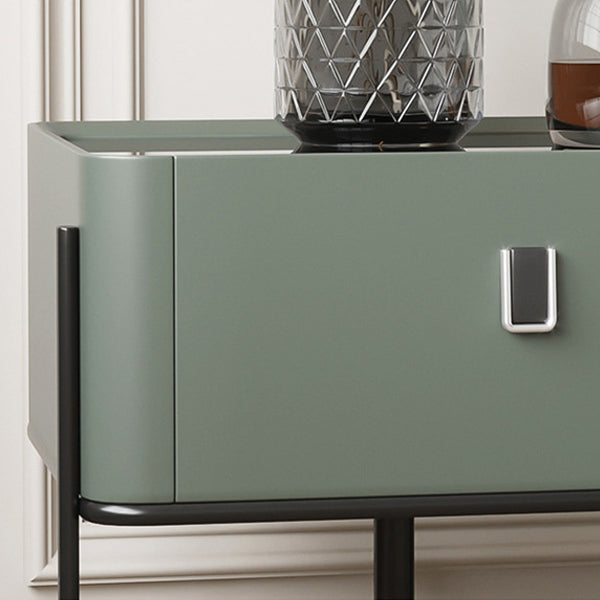 Modern Minimalist Geometric Square Glass Top Solid Wood Nightstand 1-Drawer For Bedroom