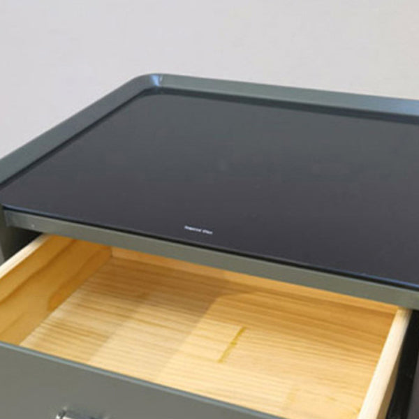 Modern Minimalist Geometric Square Glass Top Solid Wood Nightstand 1-Drawer For Bedroom