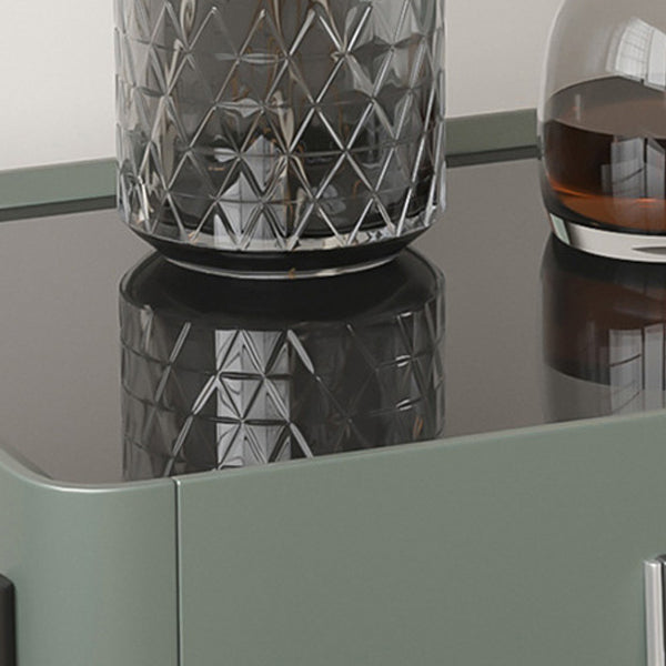 Modern Minimalist Geometric Square Glass Top Solid Wood Nightstand 1-Drawer For Bedroom