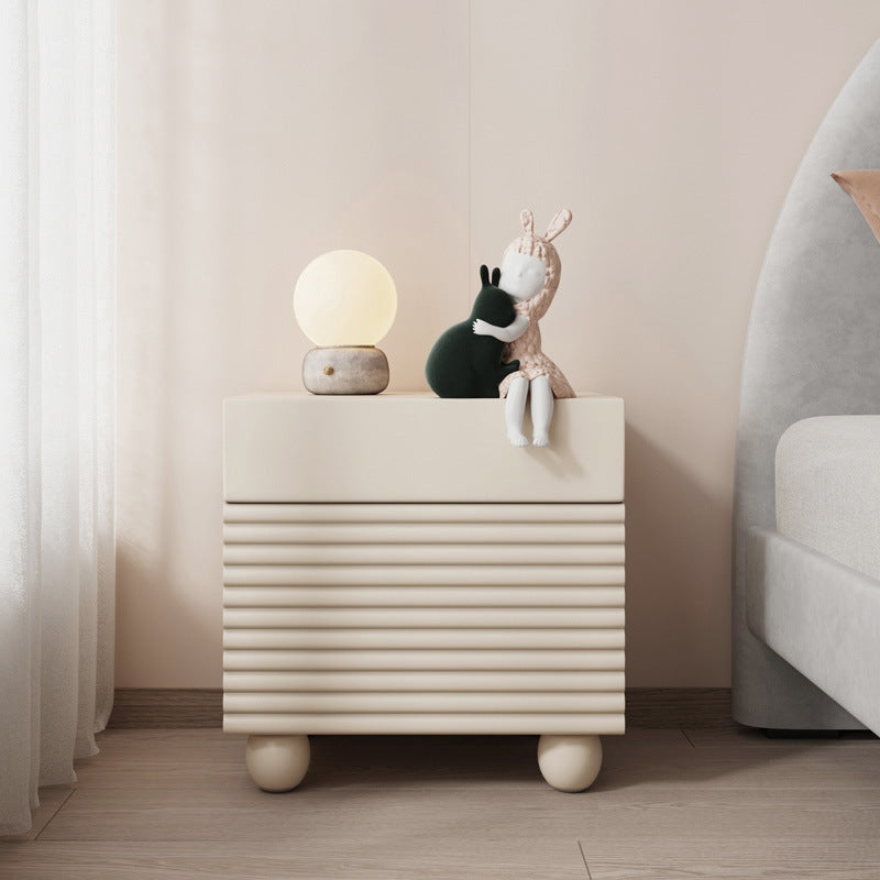 Contemporary Nordic Solid Wood Cube Nightstand 2-Drawer For Bedroom