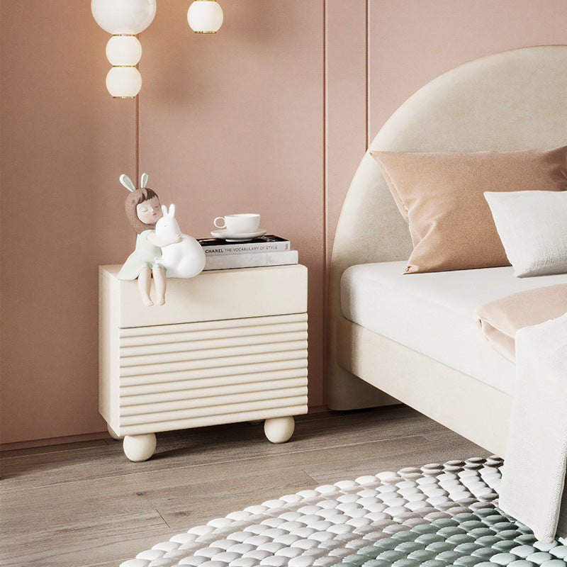 Contemporary Nordic Solid Wood Cube Nightstand 2-Drawer For Bedroom