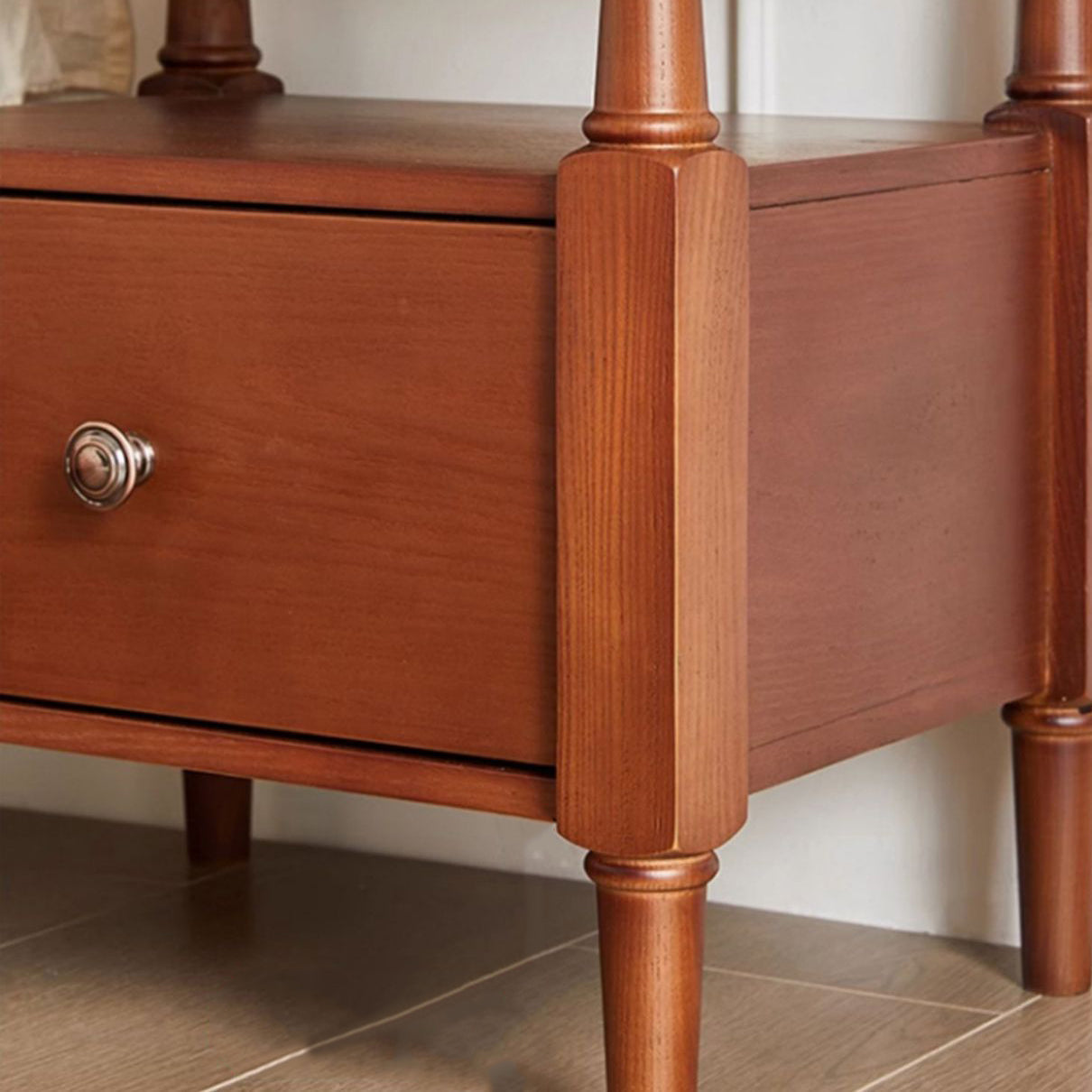 Traditional Vintage Square Solid Wood Nightstand 2-Tier Storage Drawer For Bedroom