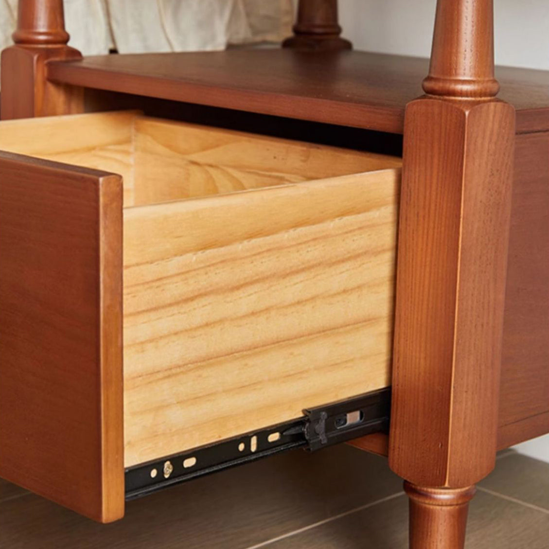 Traditional Vintage Square Solid Wood Nightstand 2-Tier Storage Drawer For Bedroom