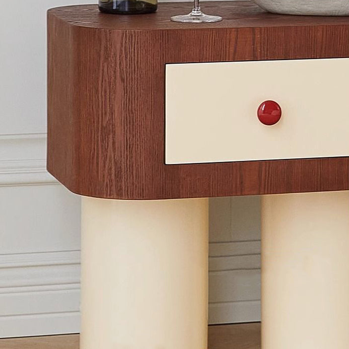 Contemporary Nordic Rounded Square MDF Top Solid Wood Base Nightstand 1-Drawer For Bedroom