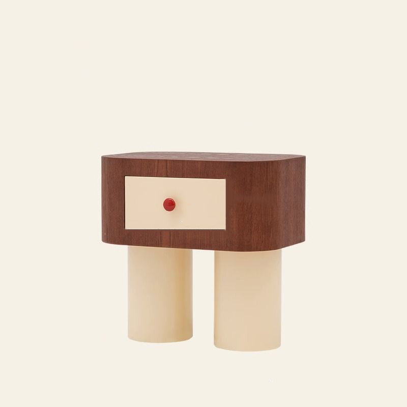 Contemporary Nordic Rounded Square MDF Top Solid Wood Base Nightstand 1-Drawer For Bedroom