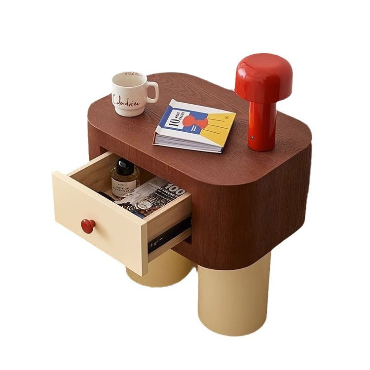 Contemporary Nordic Rounded Square MDF Top Solid Wood Base Nightstand 1-Drawer For Bedroom
