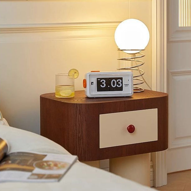 Contemporary Nordic Rounded Square MDF Top Solid Wood Base Nightstand 1-Drawer For Bedroom