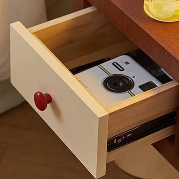Contemporary Nordic Rounded Square MDF Top Solid Wood Base Nightstand 1-Drawer For Bedroom