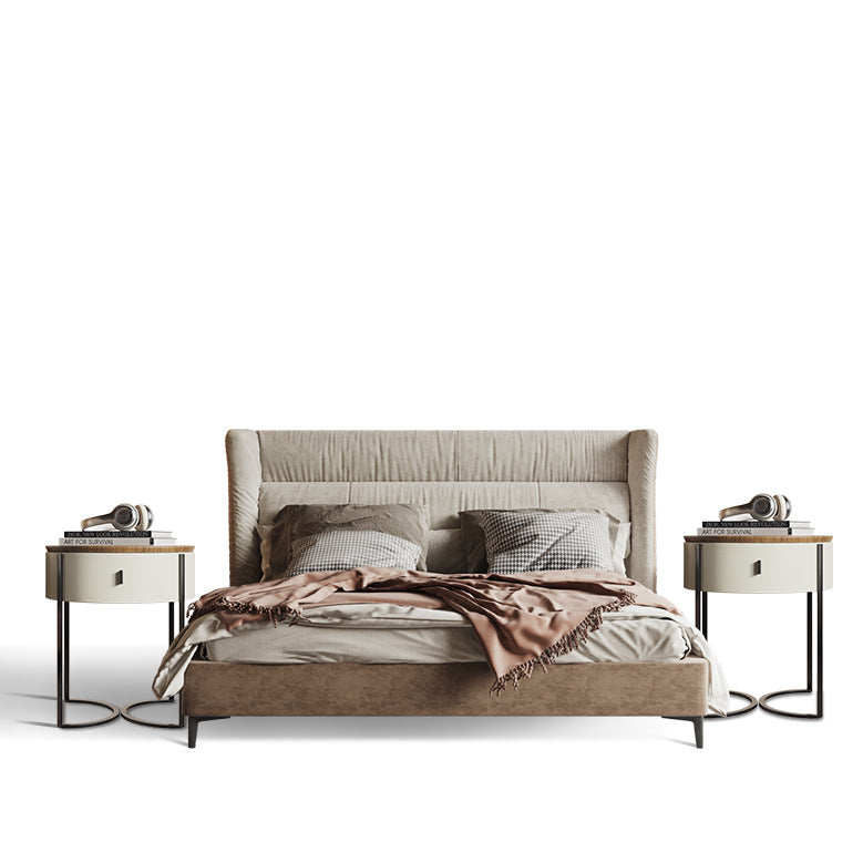 Contemporary Nordic Solid Wood Round Top Iron Nightstand 1-Drawer For Bedroom