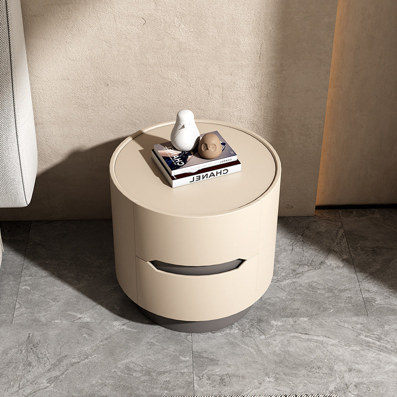 Contemporary Nordic Solid Wood Round Top Nightstand 2-Drawer Storage Cabinet For Bedroom