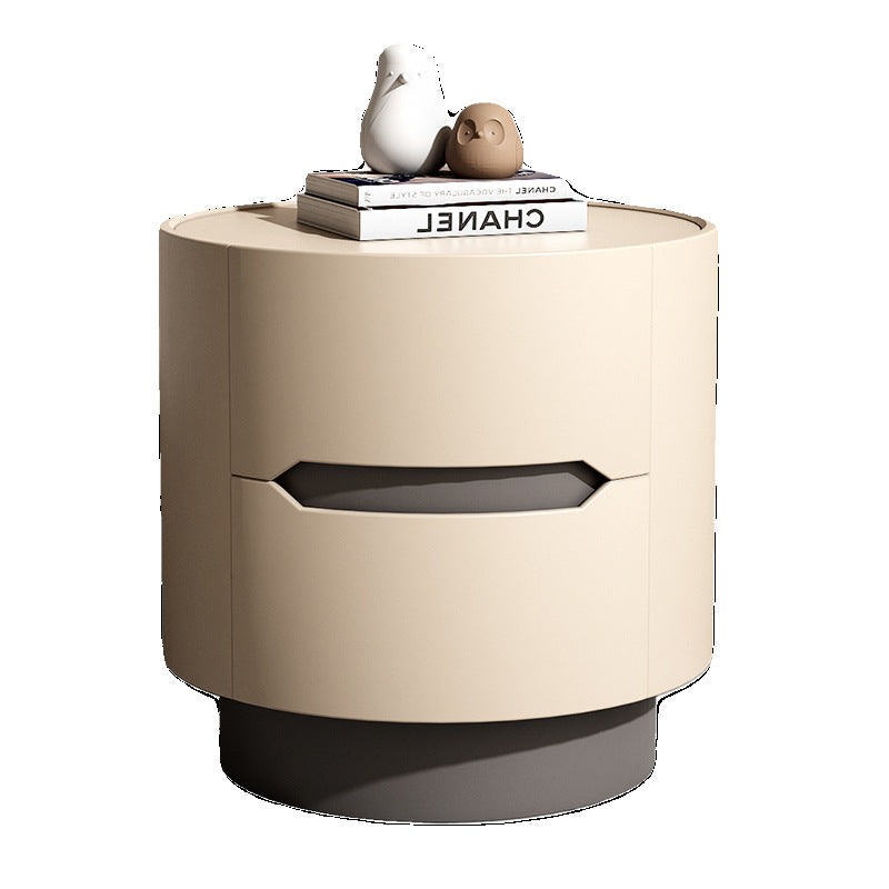 Contemporary Nordic Solid Wood Round Top Nightstand 2-Drawer Storage Cabinet For Bedroom