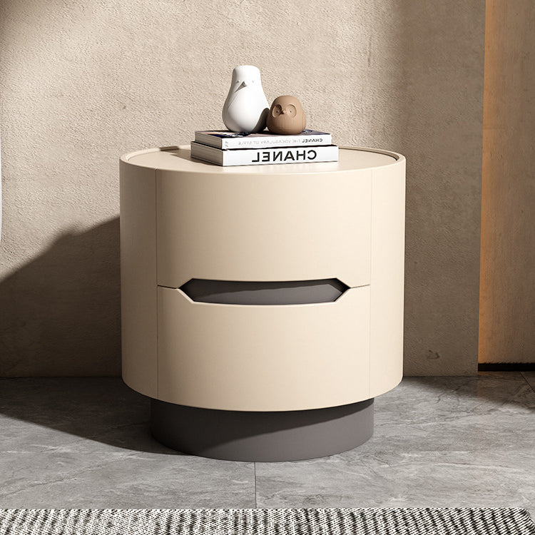 Contemporary Nordic Solid Wood Round Top Nightstand 2-Drawer Storage Cabinet For Bedroom