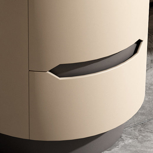 Contemporary Nordic Solid Wood Round Top Nightstand 2-Drawer Storage Cabinet For Bedroom