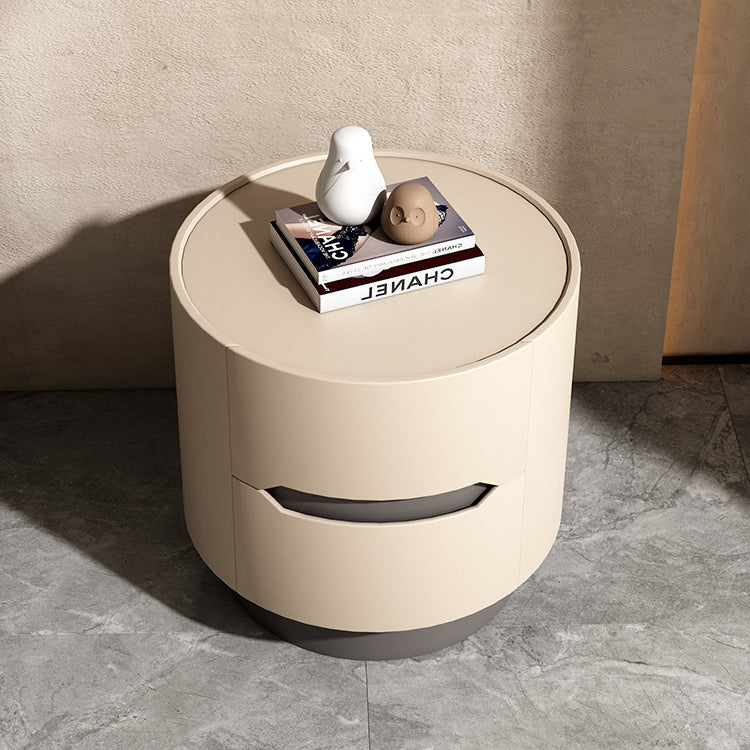 Contemporary Nordic Solid Wood Round Top Nightstand 2-Drawer Storage Cabinet For Bedroom