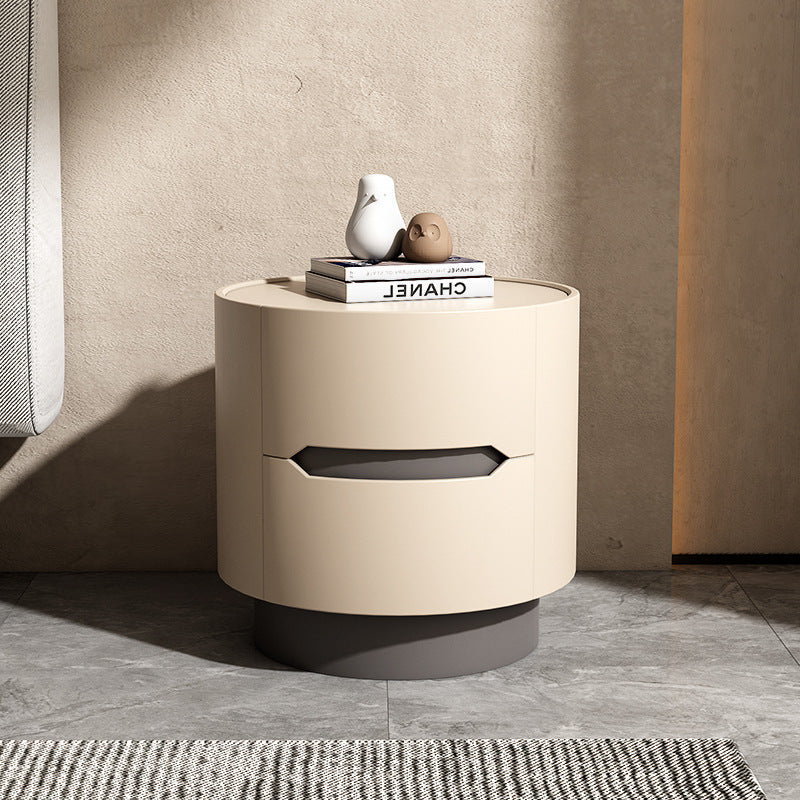 Contemporary Nordic Solid Wood Round Top Nightstand 2-Drawer Storage Cabinet For Bedroom