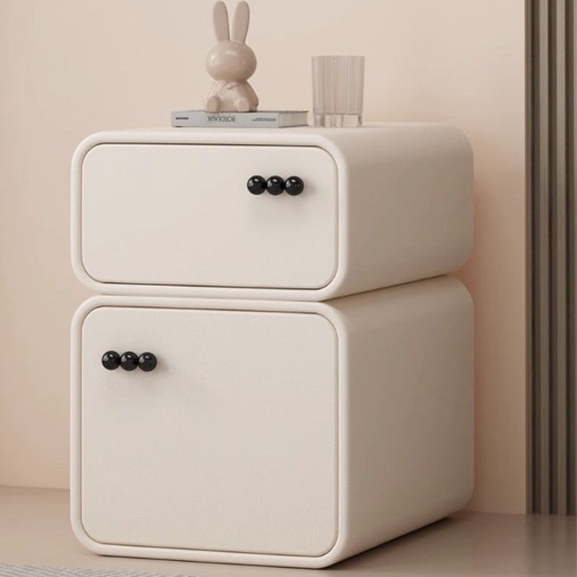 Contemporary Scandinavian Rectangular Solid Wood Microfiber Leather Veneered Nightstand 2-Drawer For Bedroom