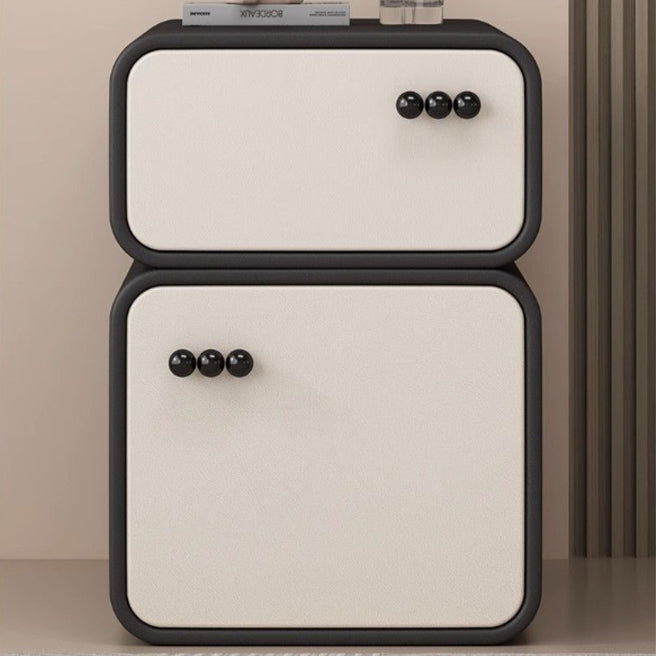 Contemporary Scandinavian Rectangular Solid Wood Microfiber Leather Veneered Nightstand 2-Drawer For Bedroom