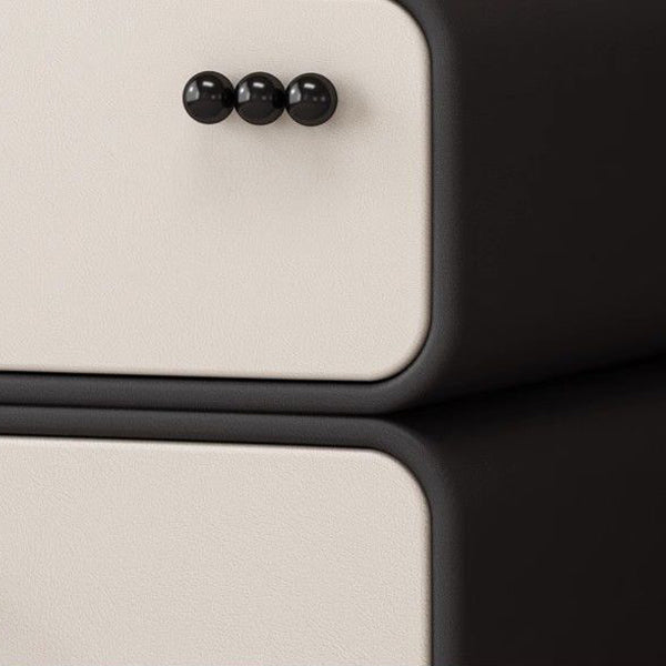 Contemporary Scandinavian Rectangular Solid Wood Microfiber Leather Veneered Nightstand 2-Drawer For Bedroom