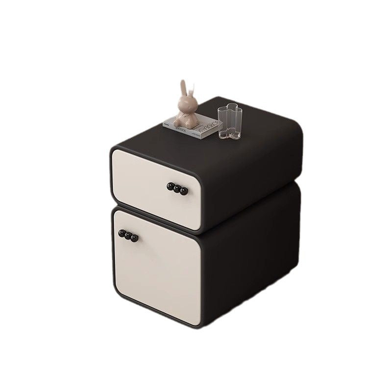 Contemporary Scandinavian Rectangular Solid Wood Microfiber Leather Veneered Nightstand 2-Drawer For Bedroom