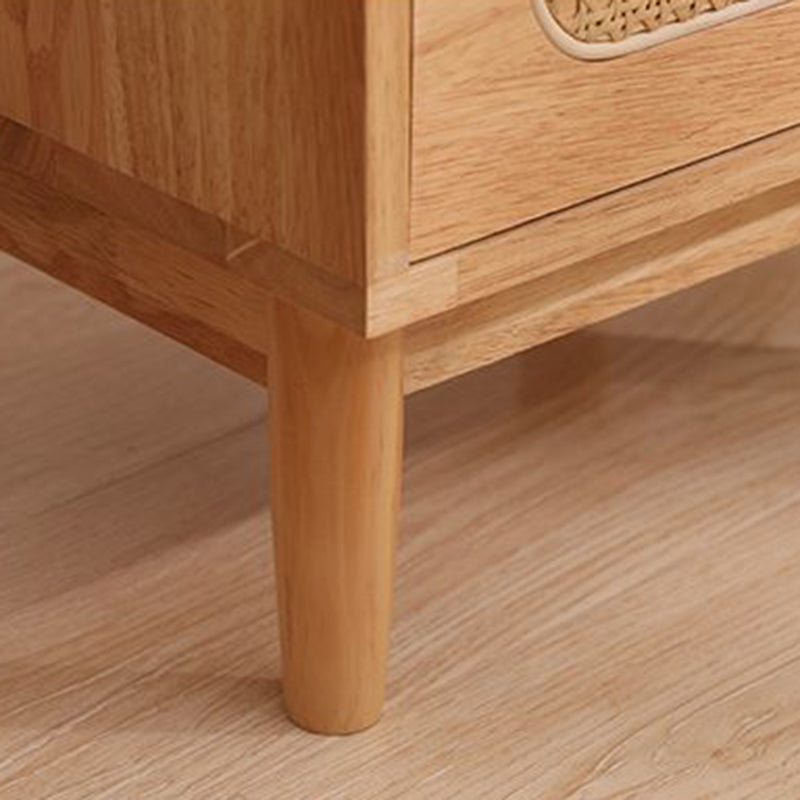 Traditional Vintage Square Solid Wood Top Rattan Woven Nightstand 2-Drawer For Bedroom
