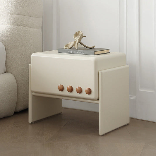 Contemporary Scandinavian Cream Solid Wood Rectangular Nightstand 1-Drawer For Bedroom