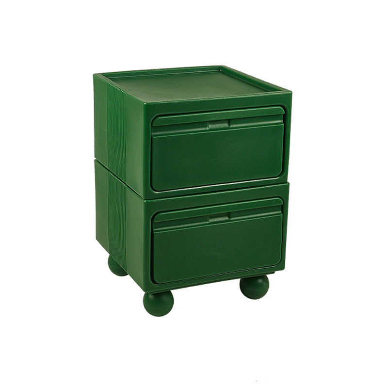 Modern Mid-Century Cube Plastic Nightstand 2-Drawer For Bedroom