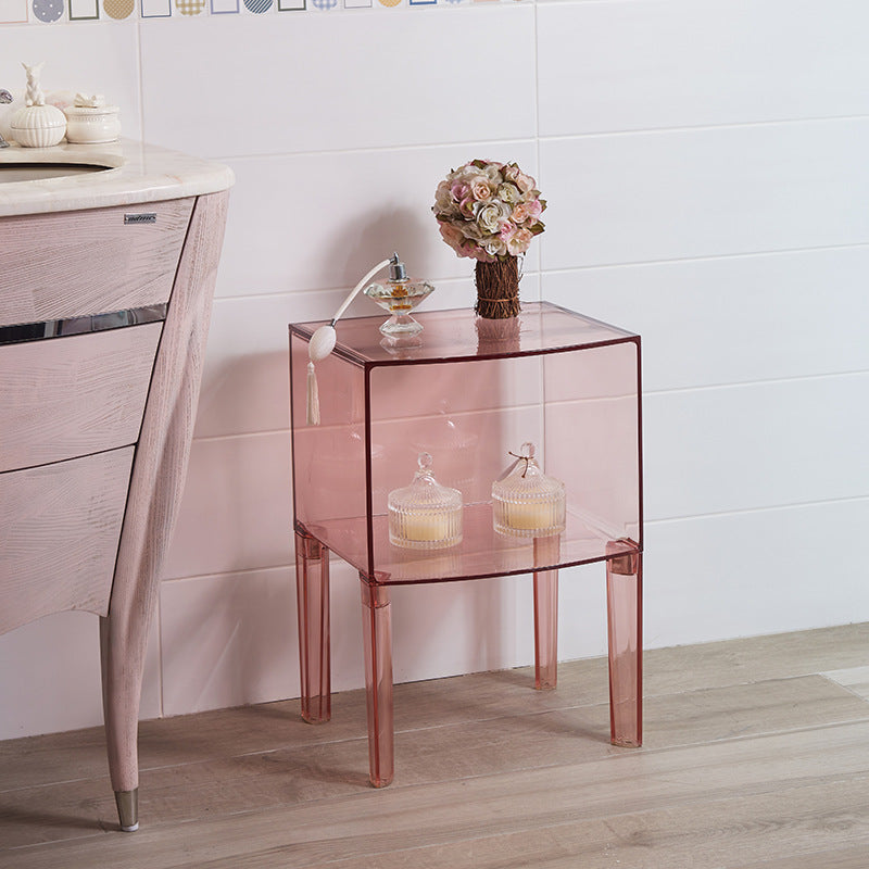 Modern Mid-Century Acrylic Rectangular Nightstand 1/2-Tier Storage Shelves For Bedroom