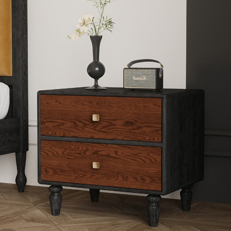 Traditional French Provincial Vintage Walnut Grain Cube Solid Wood Nightstand 2-Drawer For Bedroom