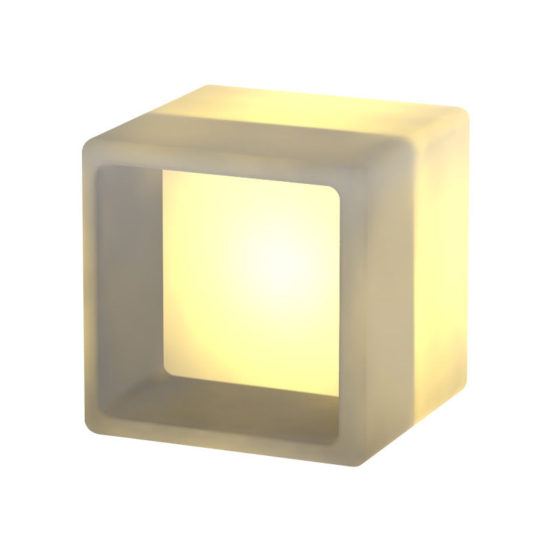 Modern Minimalist Plastic Geometric Cube Illuminated Nightstand 1-Storage Cabinet For Bedroom