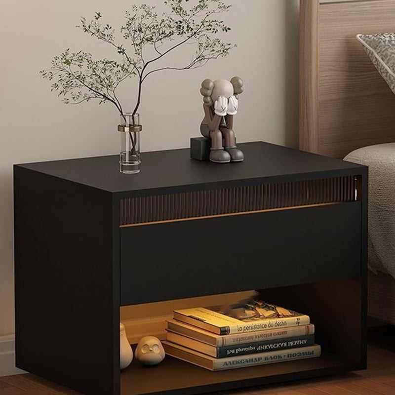 Traditional Japanese Cube Medium Density Fiberboard Nightstand 1-Drawer Storage Cabinet For Bedroom