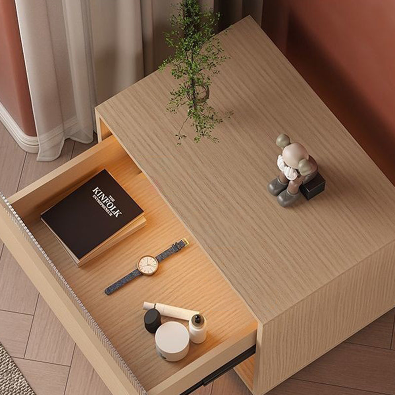 Traditional Japanese Cube Medium Density Fiberboard Nightstand 1-Drawer Storage Cabinet For Bedroom