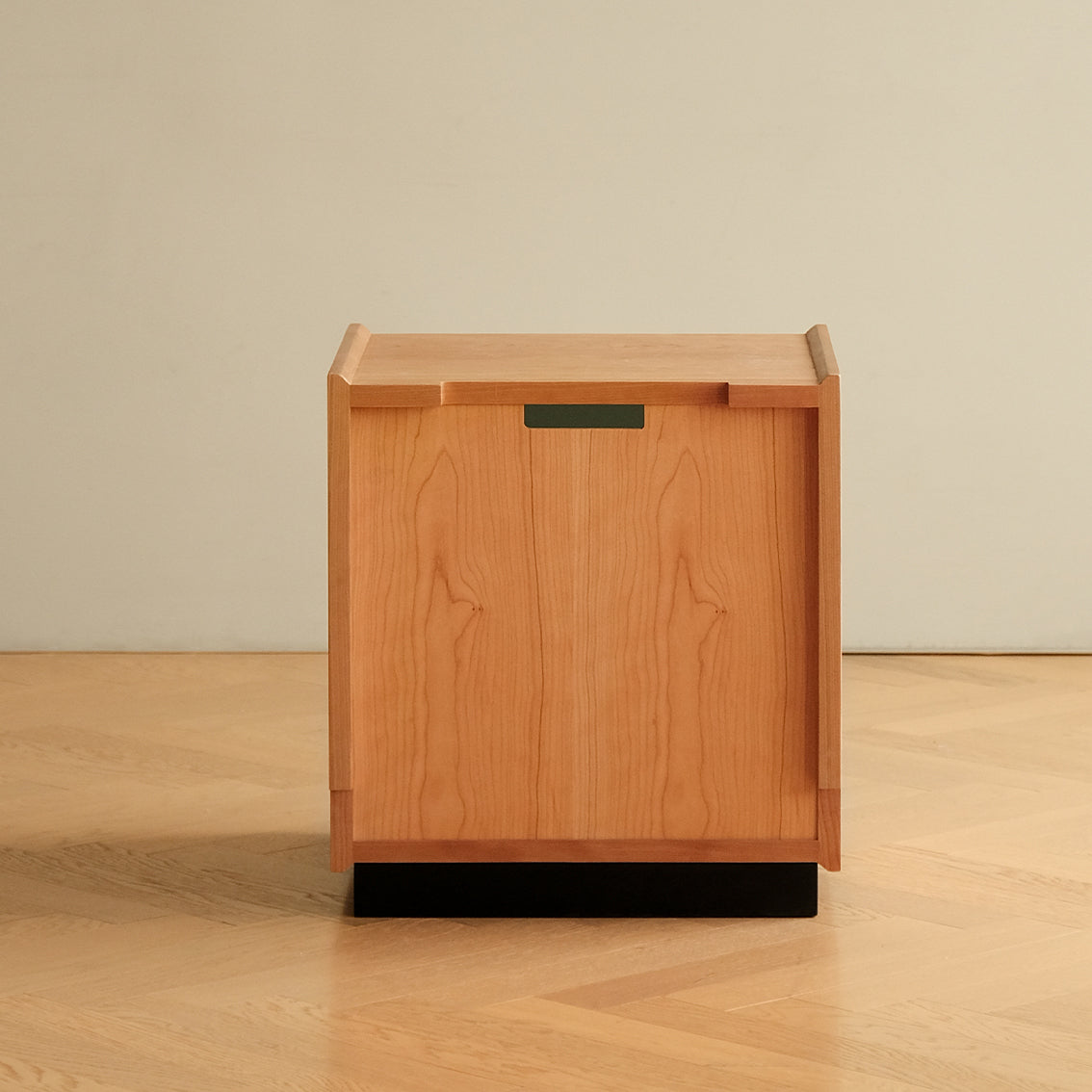 Contemporary Retro Cube Sintered Stone Top Cherry Wood Frame Nightstand 1-Drawer For Bedroom