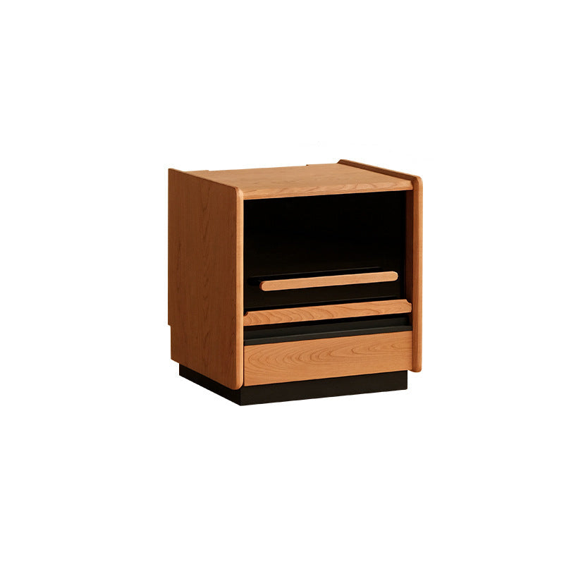 Contemporary Retro Cube Sintered Stone Top Cherry Wood Frame Nightstand 1-Drawer For Bedroom